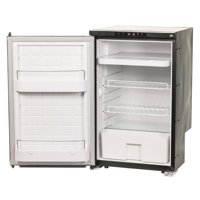 specifications model: 700 22110 other identifiers: ucf83r brand: sphere barcode: 700 22110 overall capacity: 83.2 l fridge capacity: 74.6 l freezer capacity: 8.6 l voltage: 12/24 v dc nominal consumption: 80 w climate class: t nominal ambient temperature: +16 °c to +43 °c temperature range fridge: +0 °c to +8 °c temperature range freezer: 12 °c to 20 °c noise emission: