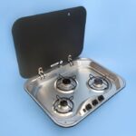camec 3 burner gas cooktop with glass lid